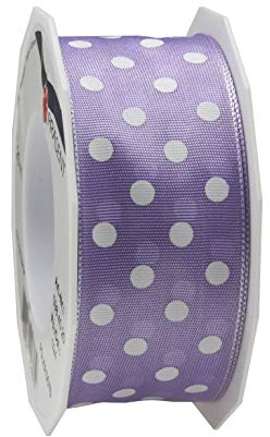 PRÄSENT Polka DOTS Band mit Drahtkante Flieder/weiß, 20 m gepunktetes Dekoband, 40 mm Breite, leicht biegsames Schleifenband zum Dekorieren & Basteln, für besondere Anlässe