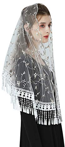 BEAUTELICATE Velo di Pizzo Sposa Chiesa Mantilla con Nappa Sciarp Copricapo Foulard Pizzo per Messa Latino Cattolica Champagne Nero Bianco (Giardino Segreto - Verde E Rosa - Fiorellino)