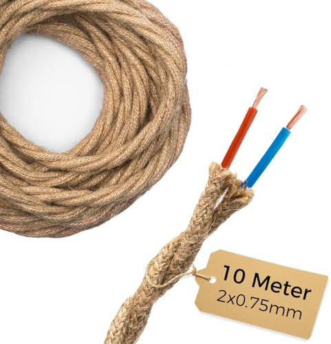 DiCUNO 10 Metros de cable textil de lino vintage, 2 conductores de 0,75mm²