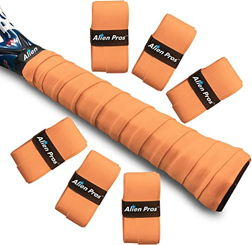 Alien Pros Tennis Griffband (6 Griffe) - Vorgeschnittenes Tennis Griffband für EIN leichtes Griffgefühl - Bekleben Sie Ihren Schläger für höchste Leistungen (6 Griffe, Neon Orange)