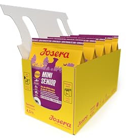JOSERA MiniSenior (5 x 900 g) | Senior Mini | Premium Trockenfutter für ausgewachsene ältere Hunde Kleiner Rassen | Lachs & Kartoffel | Kleine Kroketten | getreidefrei | Hundefutter | 5er Pack