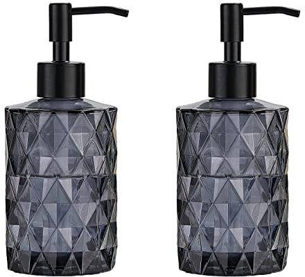 2er Pack 340 ml Glas Seifenspender Schwarz für Küche, Bad - Klarem Glasspender mit 304 Edelstahl Pumpe, für Geschirrspülmittel, ätherisches Öl, Flüssigseifen