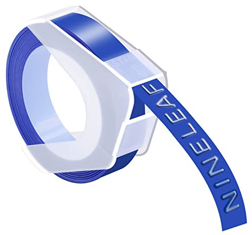 NineLeaf 50 Packung Ersatz für Dymo S0898140 520106 3D Kunststoff Prägebändern Bänder 9mm weiß auf Blau Bänder Schriftband für 814580 1595GY 18577 20008CP Motex E-101 E-303 Beschriftungsger