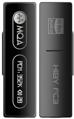 HiBy FC3 USB DAC with Display Hi-Res Audio 112mW Output Power Support PCM DSD MQA dongle for iPhone/MAC/Android/Windows(Black)