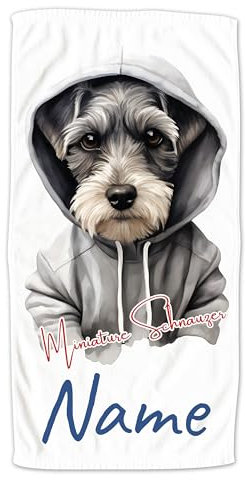 GRAZDesign Handtuch mit Hund und Namen personalisiert Miniature Schnauzer auf Duschtuch, Badetuch in Zwei Größen - 140x70cm