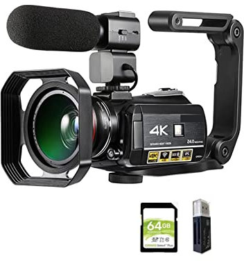 ARTGOS Cámara de Video 4K Camcorder Professional Digital Vlogging Cámara Grabadora, Ac3 Vlog cámaras filmadora con micrófono 6 4GB SD Tarjeta