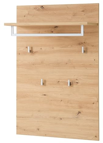 Stella Trading BARI Garderobenpaneel in Artisan Eiche Optik FSC-zertifiziert - Moderne Hutablage mit zuverlässigen Wandhaken für Jacken & Taschen - 78 x 117 x 30 cm (B/H/T)