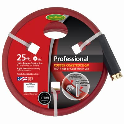 Green Thumb 8696Gt-25 Professional Hot Water Hose, 3-Ply Rubber, 5/8 in. X 25 ft. - Quantity 1