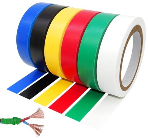 Cinta Aislante, Cinta de Electricista PVC, Cinta Aislante Autoadhesiva de 6 Piezas, Cinta Aislante de 15 mm x 10 m, para Trabajos de Cableado, Reparaciones y Sellado (6 Colores)