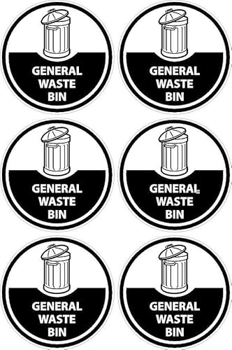 General waste bin sign recycling bin sign - Pack of 6 stickers 100mm x 100mm on an A4 sheet
