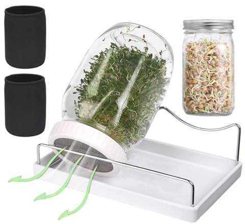 Kit de cultivo – 2 tarros de vidrio con tapas de brotes para semillas orgánicas, legumbres, lentejas | de germinación de malla de acero inoxidable de ancha para el hogar, cocina