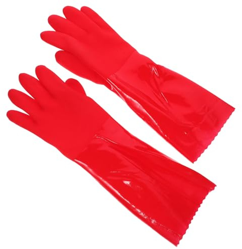 MOLUCKFU 2pcs Reusable Dish Washing Gloves with Thick Non-slip Grip Elastic Fit Household Cleaning and Gardening Gloves for Dishwashing Vegetable Washing Heavy-duty Chemical Protection Red