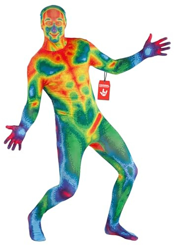 Morphsuits Bunter Erwachsene, Halloween Ganzkörper Kostüm | Ganzkörperanzug mit Kapuzenmaske, Buntes Infrarot-Design, Doppelter Reißverschluss, Perfekt für Halloween, Ideal für Cosplay
