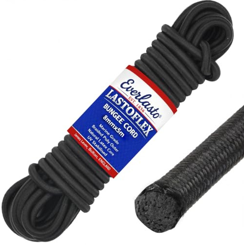 Everlasto 'Lastoflex' Elastic Bungee Cord Shock Cord Rope Black 8mm x 5M