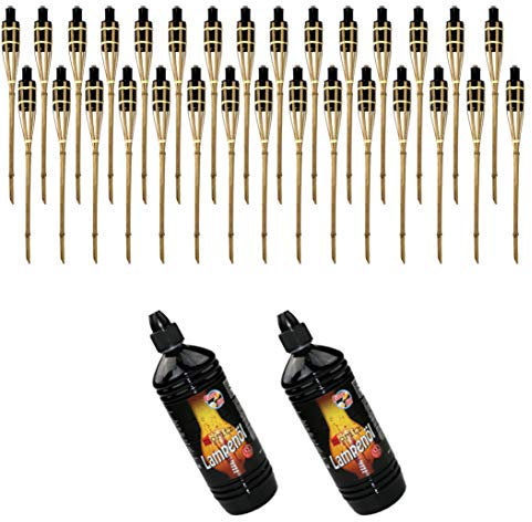 Moritz 30x Bambusfackeln Fackel 90 cm Standard Natur + 2X 1000ml Lampenöl Gartenfackel Ölfackeln Garten Deko Öllampe Wegleuchte