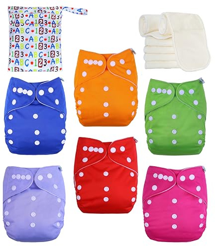 Kolo - Lot de couches lavables écologiques : 6 couches + 6 inserts en bambou + 1 sac à langer conçu pour les couches réutilisables et 100% éco-durable