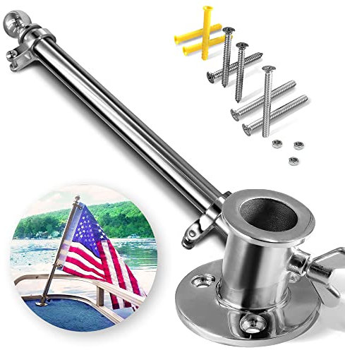Anley Boat Flagpole Kit with Flag Pole and Mounting Base - Stainless Steel Marine Grade Mount for Yacht, Truck, Roof and Wall - 24 In Tall & 1 In Diameter Socket
