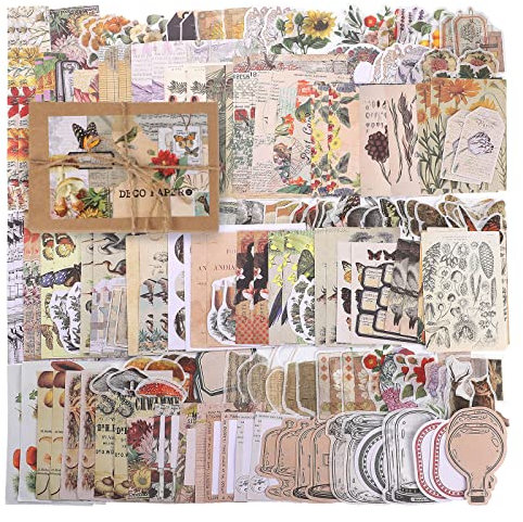 200PCS Vintage Scrapbook Stickers Pack, Retro Land World Junk Journal Kit - Flowers, Mushroom, Deer, Butterfly Aesthetic Stickers for Scrapbooking, Journaling, Notebook, Card Making