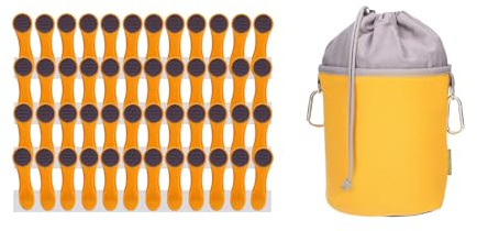 48 tvättklämmor gul med rostfritt stål fjädrar och 1 design bellaCott tvättklämmapåse av kanvastyg