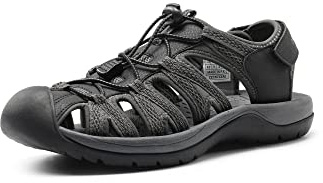 DREAM PAIRS sommarsandaler för vandring, halkfria, för män, andas, strand, sommar, pool, Svart mörkgrå E, 46 EU