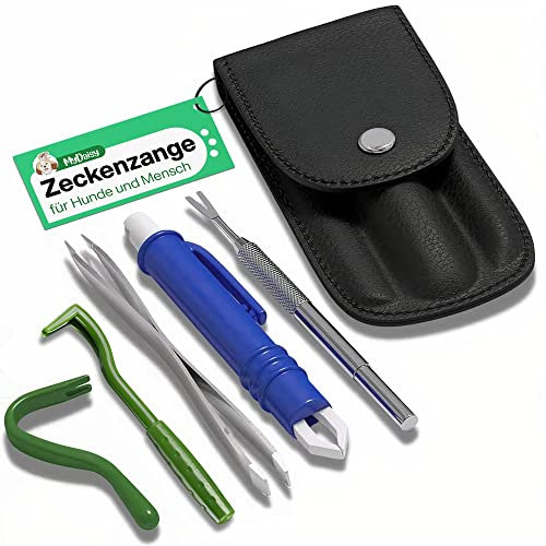 MYDAISY 3X Zeckenzange 5er Set mit Etui - Zeckenschutz für Haustiere & Kinder - Zeckenzange für Hunde - Zeckenhaken - Zeckenzange Katze
