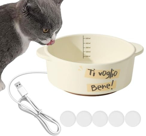 Quzente Heiztränke für Hunde - Outdoor-Keramik-Heiznapf für Hunde - Futtertränke für Haustiere mit konstanter Temperatur und Heizung für Hühner, Katzen, Kaninchen, Vögel