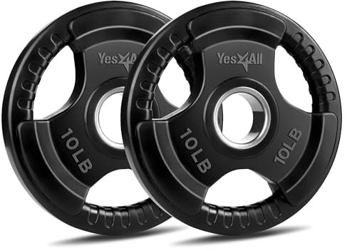 Yes4All Weight Plate Grip Rubber Coated For Weightlifting & Strength Training, Cast Iron - 10LB - Pair