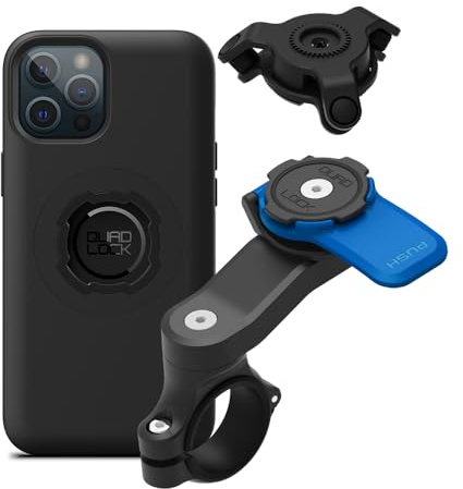 QUAD LOCK Lenker Handyhalterung für Motorrad mit Vibrationsdämpfer und MAG Hülle für iPhone 12 Pro Max