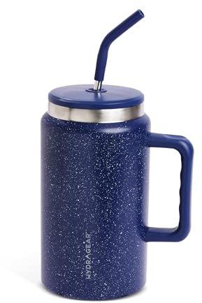 Hydragear Edge Edelstahlbecher mit leicht zu tragenden Griff und wiederverwendbarem Metall-Trinkhalm, 1,4 l, Planetarium