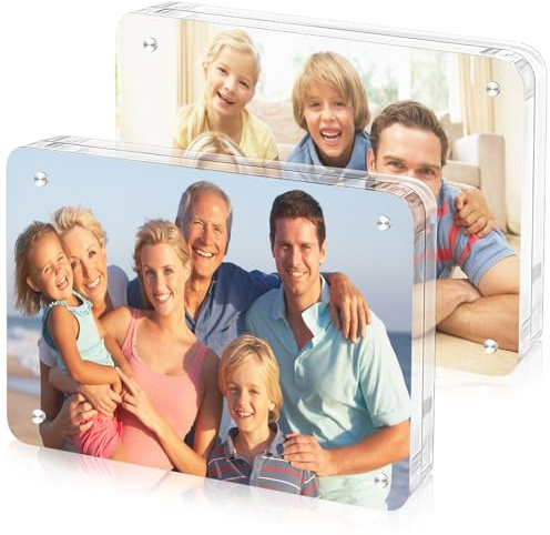 lalago 2pcs 13,2x18,2cm Cadres Photo en Acrylique à Coins Arrondis avec Magnétique, Double Face Sans Cadre de Bureau, Encadrement Photo Transparent pour Afficher des Photos, Cartes Postales, Billets