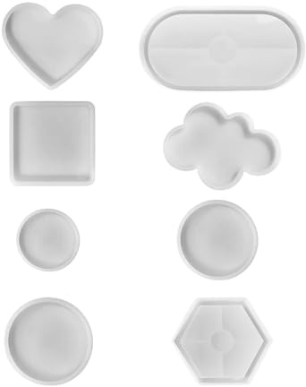 YFaith Stampi Silicone per Resina, 8 Pezzi Stampi per Resina Epossidica, 6 Forme, Stampi per Gesso, Stampo per Vassoio in Gesso per Realizzare Sottobicchieri, Vassoi, Decorazioni