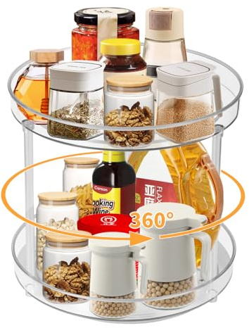 FHISKUNYU Radikor Set di 2 Portaspezie Girevoli con Vassoio Rotante 360° - Organizzatore Multiuso per Cucina e Frigo, Ideale per Spezie, Frutta e Snack (Diametro 24 cm)
