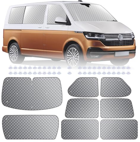 MaxEarn 8Stk Thermomatte Fahrerhaus passend für VW T4 SWB, Luxus Interne Auto Sonnenblende Frontscheibenabdeckung, Faltbare Thermo Jalousien Set Verdunkelung, Sonnenschutz Windschutzscheiben Matte