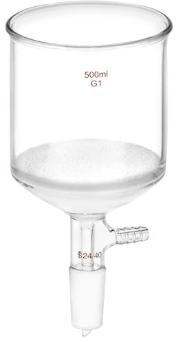 QWORK Imbuto Buchner filtrante da 500 ml per fritta media (G1), vetreria da laboratorio con giunto standard 24/40 e tubulazione seghettata sottovuoto, diametro interno 94 mm