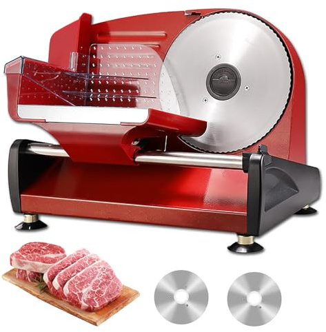Electric Meat Slicer Machine, 200W Adjustable Thickness Slicing for Meat, Cheese, Bread, with 2 Stainless Steel Blades, Non-Slip Design for Home Use