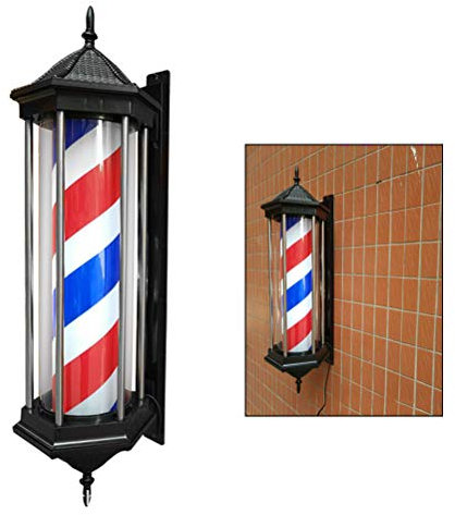 Poste de barbería de 30 con luz LED roja, Blanca y Azul, Giratorio, con Rayas iluminadas, para Montar en la Pared, Resistente al Agua, Estilo Retro Romano, para peluquería.