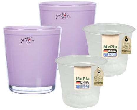 MePla - 2 Stück - Sandra Rich - Glas-Orchideenkübel ø 12,5 Pink Pflanztopf Orchidee ø 12, hochwertiges Wohnambiente