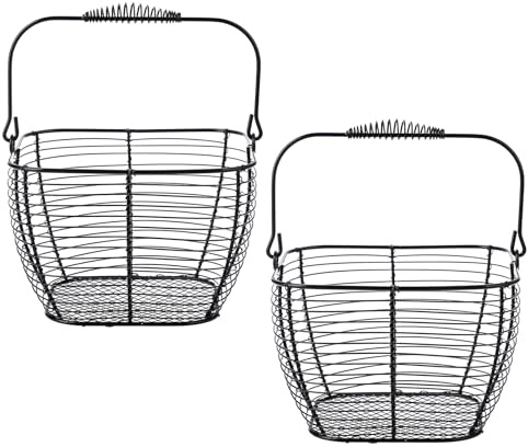 OGANAZI 2 Pcs Eierkorb aus Draht Quadrat Metallkorb Eier Sammelkorb Schwarz