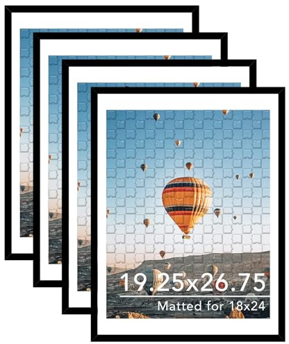JCJMY 19.25x26.75 Puzzles Frame Set of 4, Display 18x24 with Mat or 19.25 x 26.75 without, Wall Hanging 19.25 by 26.75 Picture Frame for Poster Photo Canvas Picture Puzzles, 4 Pack, Black