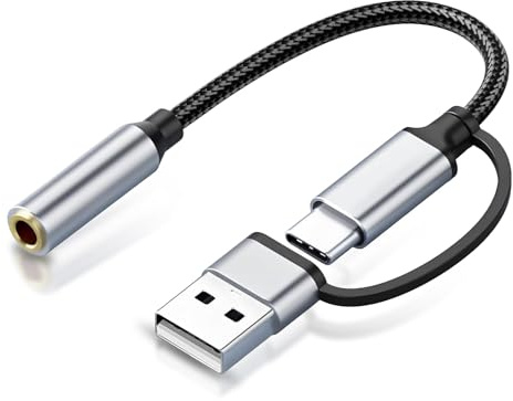 ELUTENG Adaptateur USB C Jack 3,5mm, 2 en 1 Adaptateur Jack USB Type C vers 3,5 mm avec Puce DAC, Câble Audio de Type C vers Auxiliaire pour iPhone 17 16 15 Pro Max, pour Galaxy S25/S24, pour iPad