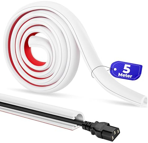 SEESUNO 5m Cable Trunking White, Self Adhesive D Line Wire Trunking for Electric Cables TV Cables Neater and Hided on Wall
