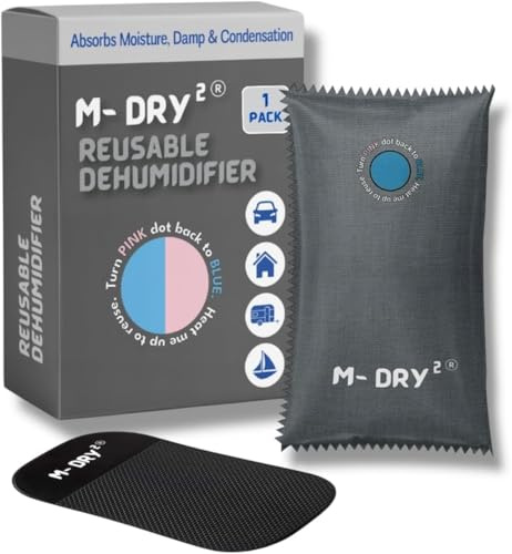 M-Dry Car Dehumidifier Bag- Reusable Moisture Absorber | Sleek Grey Design | Prevents Damp, Condensation, Mould & Odour | Eco- Friendly | Leakproof | Home, Kitchen & Interior (Grey, 350g - 1 Pack)
