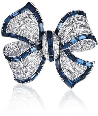 BelleFlair Damen Brosche Silber Schleife, Vintage Schmuck Kristall Blaue Strass Anstecknadel, Elegante Broschen & Anstecknadeln für Damen, Modische Kleidung Accessoires für Hochzeit Party Bankett