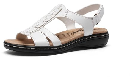 DREAM PAIRS Sandali da Donna con Supporto all'Arco Plantare – Comodi Sandali Bassi Estivi, Casual per la Spiaggia e Le Passeggiate,Size 39,Bianco,SDFS26003W