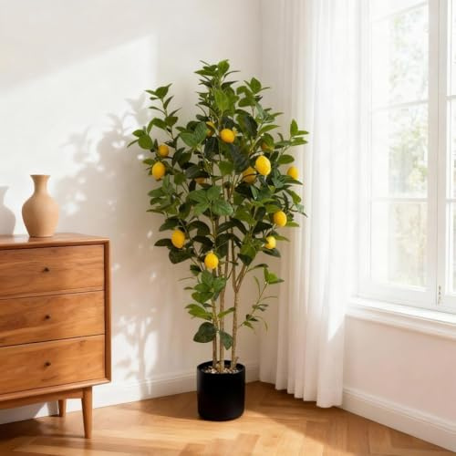 Garvee Arbre Artificiel Citronnier en Pot Blanc - Faux Citronnier Décoratif avec Fruits Réalistes - Plante Artificielle Haute Qualité pour Décor Intérieur