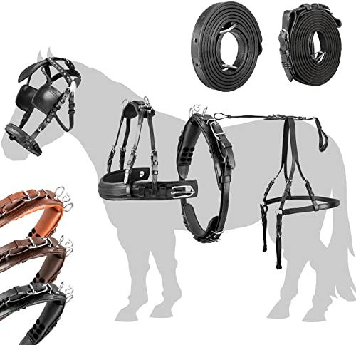 Esposita Einspännergeschirr „ Anatomic “ anatomisches Brustblatt Geschirr für Kutsche Einspänner Kutschgeschirr in Schwarz Gr. Mini Mini Shetty
