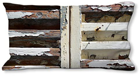 Glücksvilla - Künstler-Foto-Kissen-Hülle - Kissen-Bezug 80 x 40 cm, Zierkissen - Deko-Kissen. Motiv: Französischer Fensterladen - Holz Struktur Wand Tür Muster Fotografie