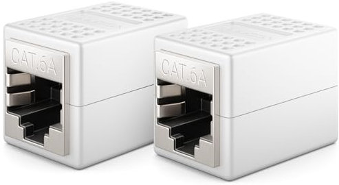 deleyCON 2 Pièces RJ45 Coupleur (10 Gbit/s) - Extension Câble Réseau Adaptateur Ethernet - Compatible Cat8, Cat7, Cat6, Cat5 - LAN DSL POE 2X RJ45 Femelle - Blanc