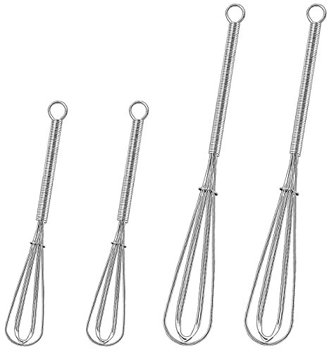 Yunzen Set di frusta professionale da 4 pezzi, frusta a palloncino, mini frusta da cucina, frusta a sfera in acciaio inossidabile da 5/7 pollici con manico, per frusta, frusta, schiuma, mix, argento
