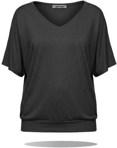 Van Der Rich ® - T-Shirt Manches Courtes Uni Basic Top - Femme (Noir, M)
